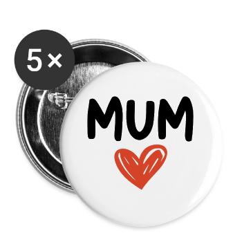 Handgezeichnetes Herz – Ich liebe dich, Mama - Buttons groß 56 mm (5er Pack) - Weiß - Vorne