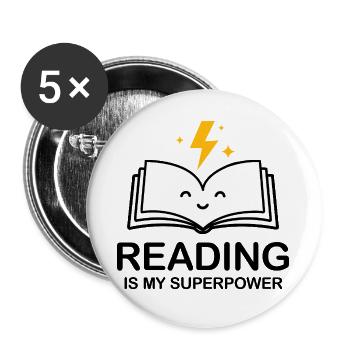 La lecture est mon super-pouvoir | Chemise d’amoureux des livres - Lot de 5 grands badges (56 mm) - blanc - Devant