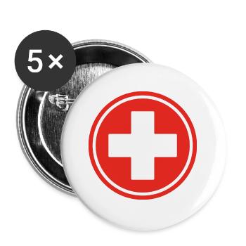 Red First Aid Cross Medical Emergency Healthcare - Buttons large 2.2''/56 mm (5-pack) - white - Front