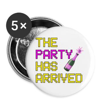 THE PARTY HAS ARRIVED, KANN LOS GEHEN MAUS - Buttons groß 56 mm (5er Pack) - Weiß - Vorne