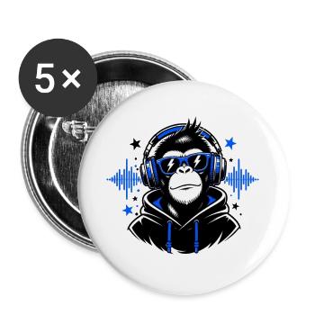DJ-Affe mit Kopfhörern - Buttons groß 56 mm (5er Pack) - Weiß - Vorne