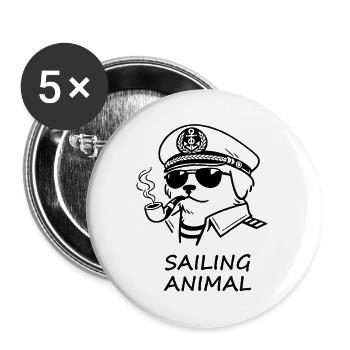 Sailing Animal – Lustiger Segelhund - Buttons groß 56 mm (5er Pack) - Weiß - Vorne