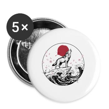 JAPANESE WOLF - Buttons groß 56 mm (5er Pack) - Weiß - Vorne
