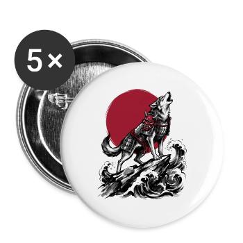 SAMURAI WOLF - Buttons groß 56 mm (5er Pack) - Weiß - Vorne