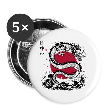 JAPANESE DRAGON - Buttons groß 56 mm (5er Pack) - Weiß - Vorne