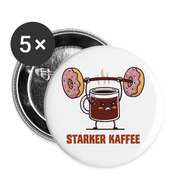 Starker Kaffee - Kaffee & Donuts Fitness - Buttons groß 56 mm (5er Pack) - Weiß - Vorne