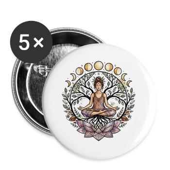 Yoga Frau Lebensbaum Lotus Mondphasen - Atma Boho - Buttons groß 56 mm (5er Pack) - Weiß - Vorne