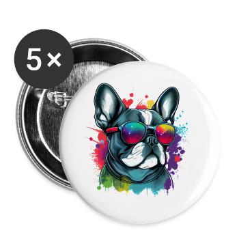 Cute Frenchie Dog - Lot de 5 grands badges (56 mm) - blanc - Devant