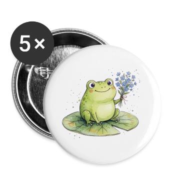 Cute frog with forget-me-not flowers - Buttons large 2.2''/56 mm (5-pack) - white - Front