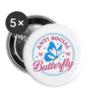 Anti Social Butterfly - Buttons groß 56 mm (5er Pack) - Weiß - Vorne