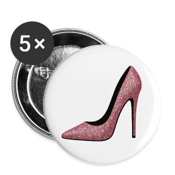 Rosa Glitzer High Heels - Fashion Motiv - Buttons groß 56 mm (5er Pack) - Weiß - Vorne