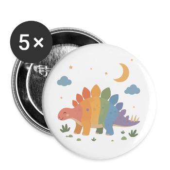 Bunter Stegosaurus für kleine Dino Fans - Buttons groß 56 mm (5er Pack) - Weiß - Vorne