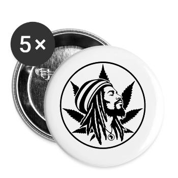 Rasta Cannabis - Buttons groß 56 mm (5er Pack) - Weiß - Vorne