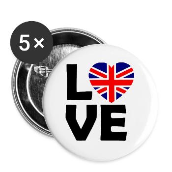 UK Flaggenherz - Buttons groß 56 mm (5er Pack) - Weiß - Vorne