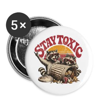 Stay Toxic Raccoon Sunset - Buttons groß 56 mm (5er Pack) - Weiß - Vorne