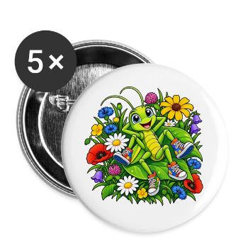 Grashüpfer Comic - Buttons groß 56 mm (5er Pack) - Weiß - Vorne