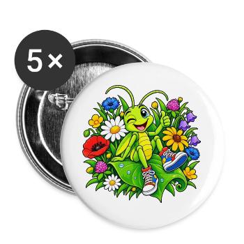 Lustiger Grashüpfer - Buttons groß 56 mm (5er Pack) - Weiß - Vorne
