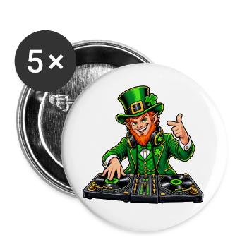 DJ Leprechaun – Irische Beats - Buttons groß 56 mm (5er Pack) - Weiß - Vorne