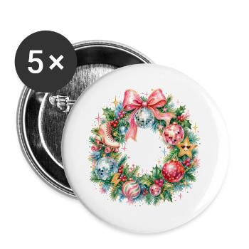 Disco Vintage 80´s Weihnachtskranz - Buttons groß 56 mm (5er Pack) - Weiß - Vorne
