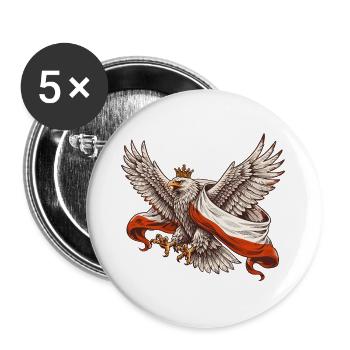 Polen T-Shirt – Polnischer Adler mit Flagge - Buttons groß 56 mm (5er Pack) - Weiß - Vorne