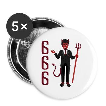 Dämon im Anzug 666 Dreizack - Buttons groß 56 mm (5er Pack) - Weiß - Vorne