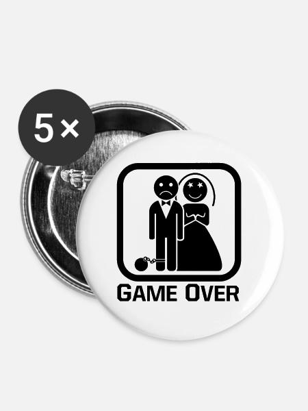 Game Over Hochzeit Shirt - Buttons groß 56 mm (5er Pack) - Weiß