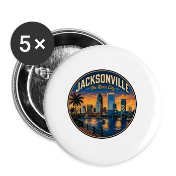 Jacksonville Das River City Vintage-Palmenabzeichen - Buttons groß 56 mm (5er Pack) - Weiß - Vorne