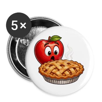 Apfelpie Mascot mit dampfendem Pie - Buttons groß 56 mm (5er Pack) - Weiß - Vorne
