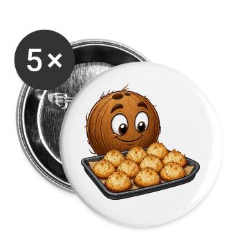 Kokosnuss Cartoon mit Makronen - Buttons groß 56 mm (5er Pack) - Weiß - Vorne