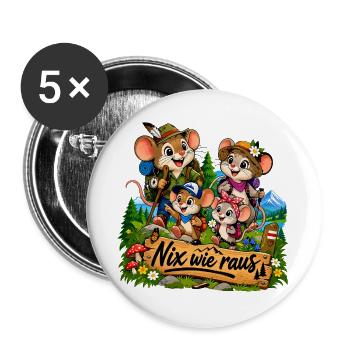 Mäusefamilie Outdoor - Buttons groß 56 mm (5er Pack) - Weiß - Vorne