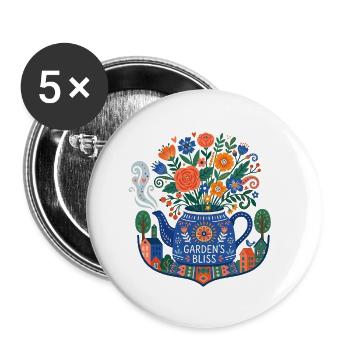 Floral Folk Krug – Gartens Glückseligkeit - Buttons groß 56 mm (5er Pack) - Weiß - Vorne