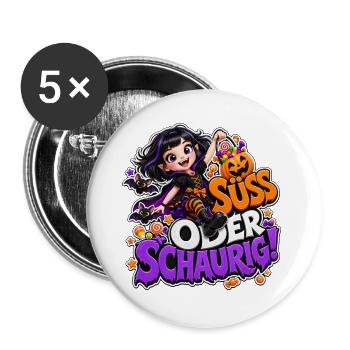 Süß oder schaurig Halloween Vampir Mädchen Motiv - Buttons groß 56 mm (5er Pack) - Weiß - Vorne
