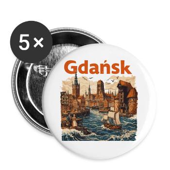 Gdańsk 1800: Historische Danzig Grafik - Buttons groß 56 mm (5er Pack) - Weiß - Vorne