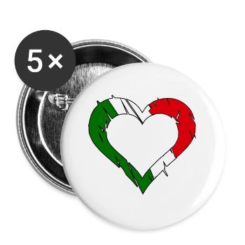 Italienflaggenherz zerkratzt - Buttons groß 56 mm (5er Pack) - Weiß - Vorne