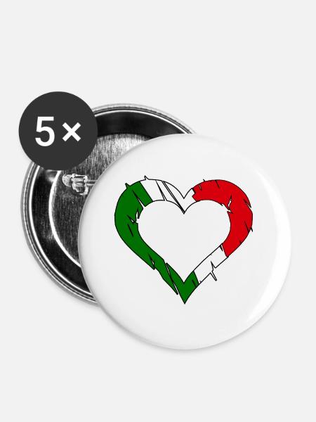 Italienflaggenherz zerkratzt - Buttons groß 56 mm (5er Pack) - Weiß