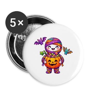 Kawaii Halloween Kürbisfreude - Buttons groß 56 mm (5er Pack) - Weiß - Vorne