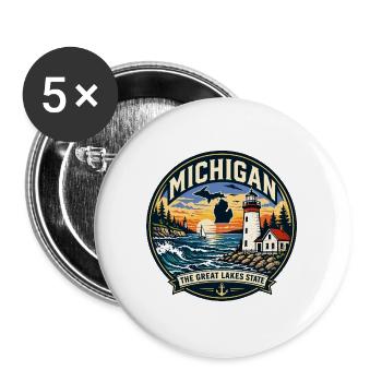 Michigan Great Lakes State Retro Lighthouse Abzeichen - Buttons groß 56 mm (5er Pack) - Weiß - Vorne