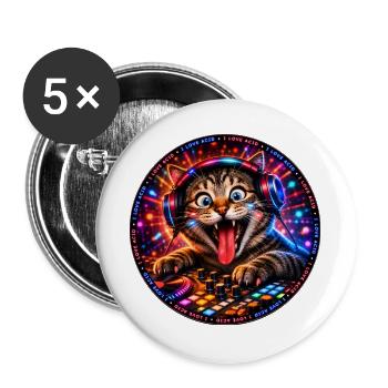 DropWild Milo DJ cat - Buttons groß 56 mm (5er Pack) - Weiß - Vorne