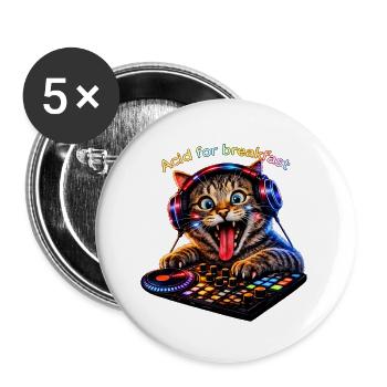 DropWild Milo the the cat DJ - Buttons groß 56 mm (5er Pack) - Weiß - Vorne