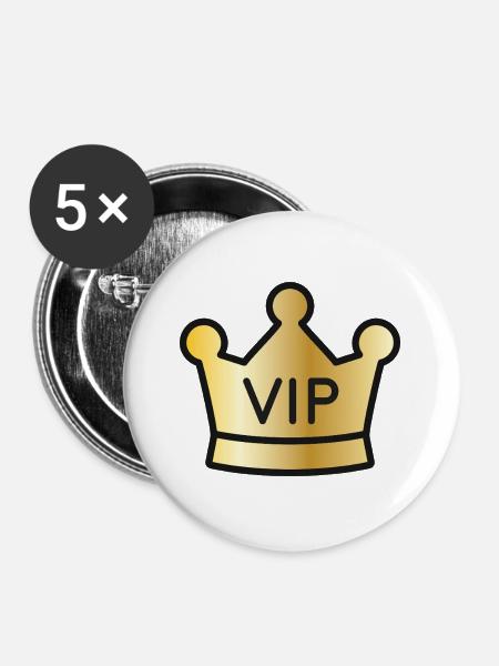 Goldene VIP-Krone - Buttons groß 56 mm (5er Pack) - Weiß