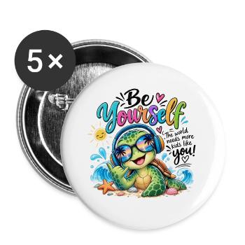 Sei du selbst – Turtle Beach Vibes - Buttons groß 56 mm (5er Pack) - Weiß - Vorne