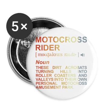 Motocross Fahrer Bedeutung - Buttons groß 56 mm (5er Pack) - Weiß - Vorne