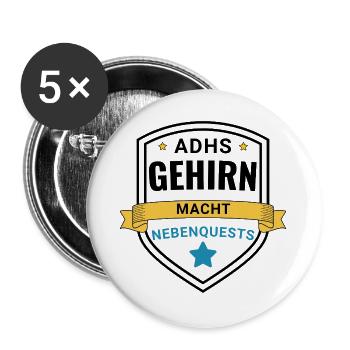 ADHS Gehirn macht Nebenquests - Buttons groß 56 mm (5er Pack) - Weiß - Vorne