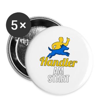 Handler am Start – Agility Team Vereins-Shirt - Buttons groß 56 mm (5er Pack) - Weiß - Vorne