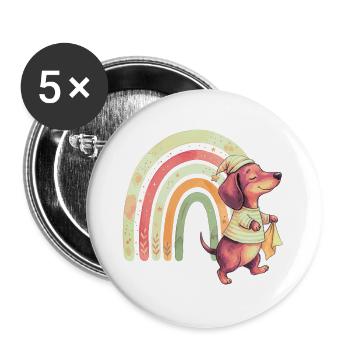 Schlafwandelnder Dackel mit Regenbogen - Buttons groß 56 mm (5er Pack) - Weiß - Vorne