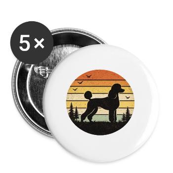 Pudel Silhouette Vintage Sunset - Buttons groß 56 mm (5er Pack) - Weiß - Vorne