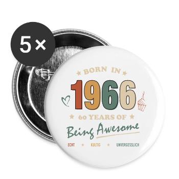 60. Geburtstag 1966 | Born in 1966 Retro Shirt - Buttons groß 56 mm (5er Pack) - Weiß - Vorne
