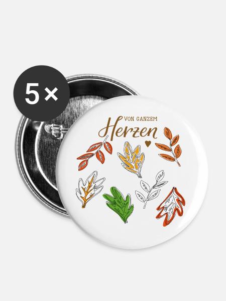 Herbstlaub - Buttons groß 56 mm (5er Pack) - Weiß