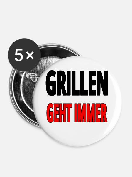 Grillen - Buttons groß 56 mm (5er Pack) - Weiß