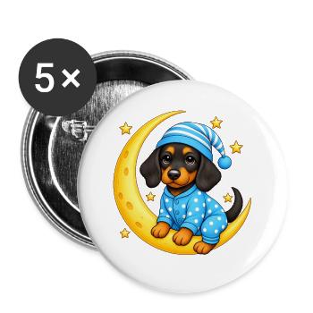 Gute Nacht Dackel - Buttons groß 56 mm (5er Pack) - Weiß - Vorne